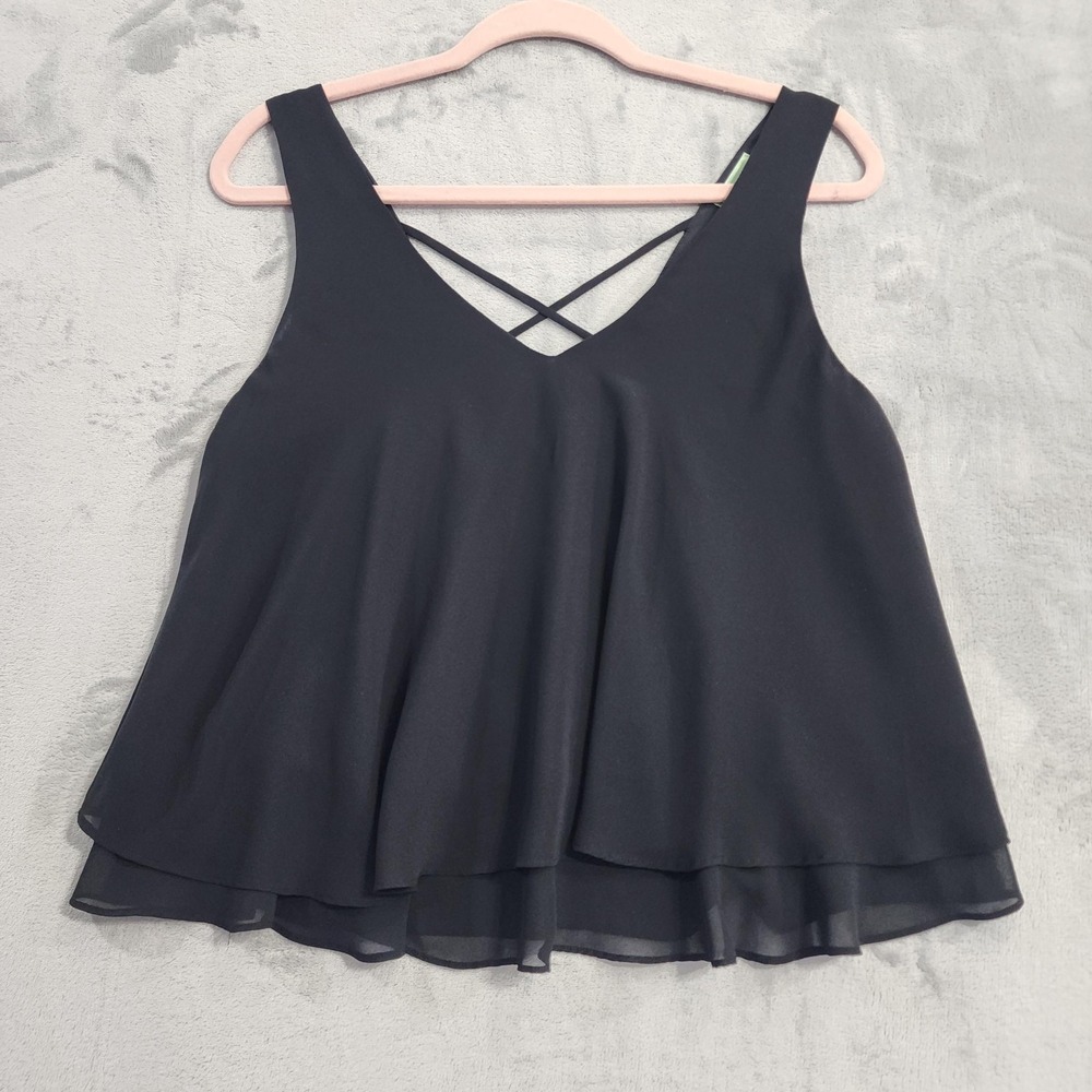 Decree Top Womens L Juniors Black Chiffon V-Neck Double Layer‎ Cami Tank Strappy